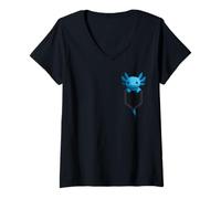 Donna Cute Pocket Axolotl Kawaii Pet Lovers Blue Axolotl in Pocket Maglietta con Collo a V