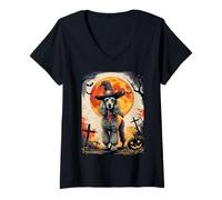 Donna Cute Poodle Dog Witch Spooky Ghost Halloween Costume Maglietta con Collo a V