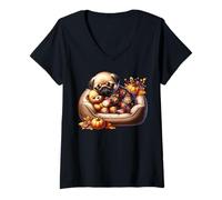 Donna Cute Pug Graphic for Fall Women Men Autumn Vibes Cozy Season Maglietta con Collo a V