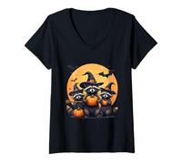 Donna Cute Raccoons Witch Spooky Ghost Halloween Matching Family Maglietta con Collo a V