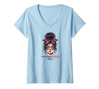 Donna Cute Resting Beach Face Messy Bun Funny Resting Beach Face Maglietta con Collo a V