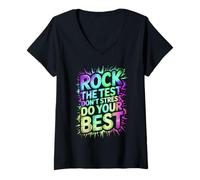 Donna Cute Rock The Test DO Your Best Teacher Music Crew Band Maglietta con Collo a V