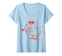 Donna Cute Romantic Goose Heart Love Maglietta con Collo a V
