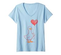Donna Cute Romantic Goose Heart Love Maglietta con Collo a V