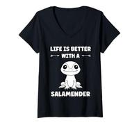 Donna Cute Salamanders Simple Life Better with a Salamander Maglietta con Collo a V