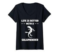 Donna Cute Salamanders Simple Life Better with a Salamander Maglietta con Collo a V