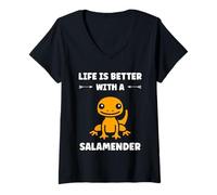 Donna Cute Salamanders Simple Life Better with a Salamander Maglietta con Collo a V