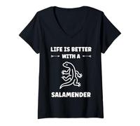Donna Cute Salamanders Simple Life Better with a Salamander Maglietta con Collo a V