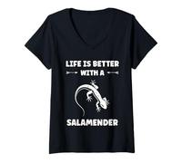 Donna Cute Salamanders Simple Life Better with a Salamander Maglietta con Collo a V