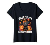 Donna Cute Schnauzer Halloween Pumpkin Fall Is My Favorite Color Maglietta con Collo a V