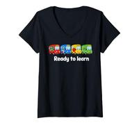 Donna Cute School Bus Ready to Learn Back to School Day Maglietta con Collo a V