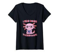 Donna Cute Sea Creature Lettura Libro Learn-A-Lotl Pun Reader Maglietta con Collo a V