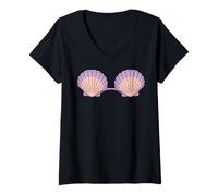 Donna Cute Seashell Purple Bra Style for Mermaid Aesthetic Fans Maglietta con Collo a V