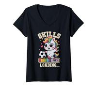 Donna Cute Skills Loading Soccer Unicorn Gym Coach Donna Tacchetti Maglietta con Collo a V