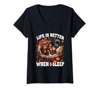Donna Cute Sleeping Labrador Retriever Dog for Women Autumn Sleep Maglietta con Collo a V