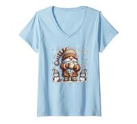 Donna Cute Snowflake Patterns And Pumpkin Spice GNOME for Winter Maglietta con Collo a V