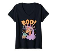 Donna Cute Spooky Funny Halloween Giraffe Ghost Boo Maglietta con Collo a V