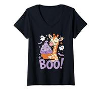 Donna Cute Spooky Funny Halloween Giraffe Ghost Boo Maglietta con Collo a V