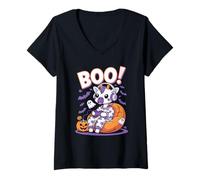 Donna Cute Spooky Funny Halloween Giraffe Ghost Boo Maglietta con Collo a V