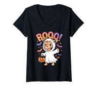 Donna Cute Spooky Funny Halloween Giraffe Ghost Boo Maglietta con Collo a V