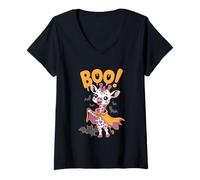 Donna Cute Spooky Funny Halloween Giraffe Ghost Boo Maglietta con Collo a V