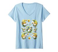 Donna Cute Spring Gnome Stuff For Women And Girls Dandelion Flower Maglietta con Collo a V