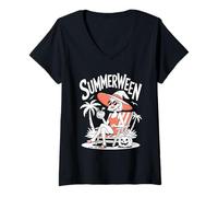 Donna Cute Summerween Ghost Funny Beach Halloween Maglietta con Collo a V