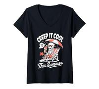 Donna Cute Summerween Ghost Funny Beach Halloween Maglietta con Collo a V