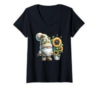 Donna Cute Sunflower Gnome For Gardening Mom And Garden Grandpa Maglietta con Collo a V