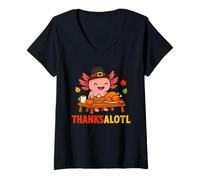 Donna Cute Thanksalotl Axolotl Thanksgiving Day Pumpkin Autumn Maglietta con Collo a V