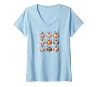Donna Cute Thanksgiving Graphic Pumpkin Autumn Harvest Fall Decor Maglietta con Collo a V