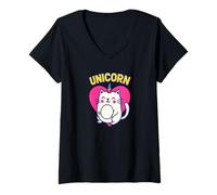 Donna Cute Unicorn Cat Design for Fantasy Loving Feline Fans Maglietta con Collo a V