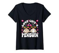 Donna Cute Valentines Gnomes for Couples Love Like A Penguin Maglietta con Collo a V