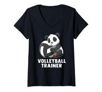 Donna Cute Volleyball Panda Volleyball Trainer Fun Maglietta con Collo a V