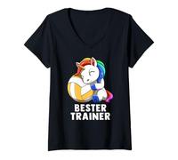 Donna Cute Volleyball Unicorn Bester Trainer Coach Maglietta con Collo a V