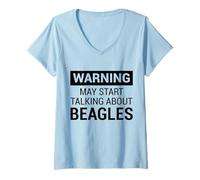 Donna Cute Warning Design for Beagle Owners And Dog Fans Maglietta con Collo a V