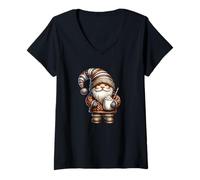 Donna Cute Winter GNOME Love Pumpkin Spice Hot Cocoa for Christmas Maglietta con Collo a V