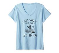 Donna Cute Womens Girls Read Books & Pet My Scottish Terrier Lover Maglietta con Collo a V