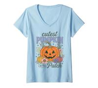 Donna Cutest Pumpkin in The Patch Halloween Fall Autumn Maglietta con Collo a V