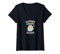 Donna Cutesy Creepy Queer Spooky Carino Energia Audace Orgoglio Vibe Maglietta con Collo a V