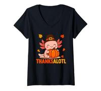 Donna CuteThanksalotl Axolotl Thanksgiving Day Pumpkin Autumn Fall Maglietta con Collo a V
