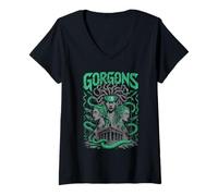 Donna Cyber Gorgons Medusa Serpente Tempio Maglietta con Collo a V