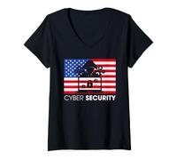 Donna Cyber Security Bandiera Americana Patriottica IT Specialist Pride Maglietta con Collo a V