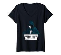Donna Cyber Security Code Breaker Etico Hacker Umorismo Maglietta con Collo a V
