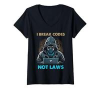 Donna Cyber Security Code Breaker Etico Hacker Umorismo Maglietta con Collo a V