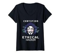 Donna Cyber Security Ethical Hacker Analista IT Design Incappucciato Maglietta con Collo a V