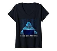 Donna Cyber Security Password Umorismo Hacker etico IT PRO Meme Maglietta con Collo a V