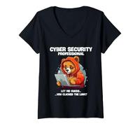Donna Cyber Security Professional Link Fare clic sulla consapevolezza Umorismo Maglietta con Collo a V