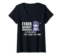 Donna Cyber Security Professional Link Fare clic sulla consapevolezza Umorismo Maglietta con Collo a V
