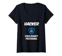 Donna Cyber Security Professionista Titolo di lavoro Hackers Tech Maglietta con Collo a V
